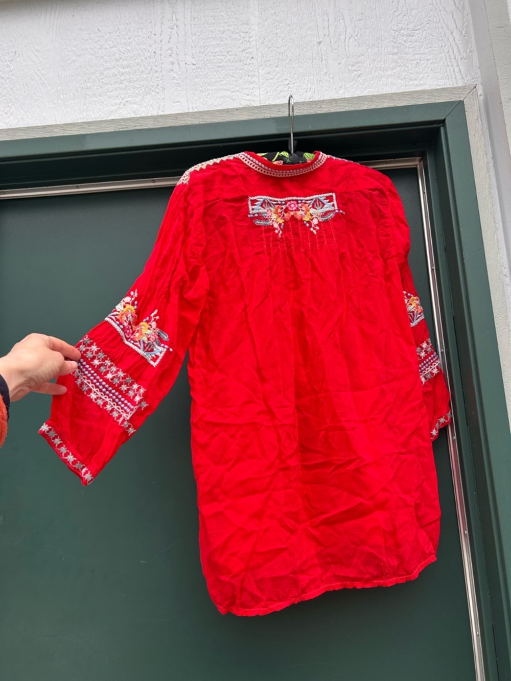 Johnny Was Red Embroidered Floral V‑Neck Tunic - Picture 5 of 13